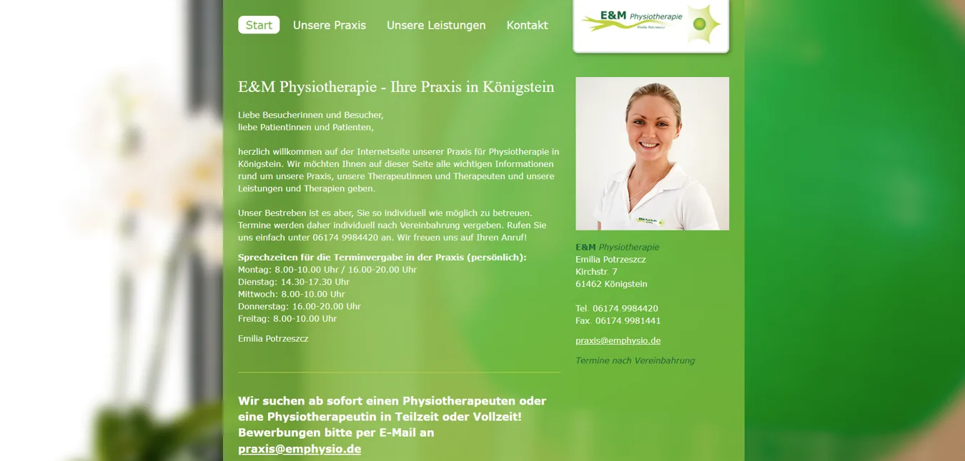 Screenshot des von mir umgesetzten Website-Projekts: EM Physiotherapie