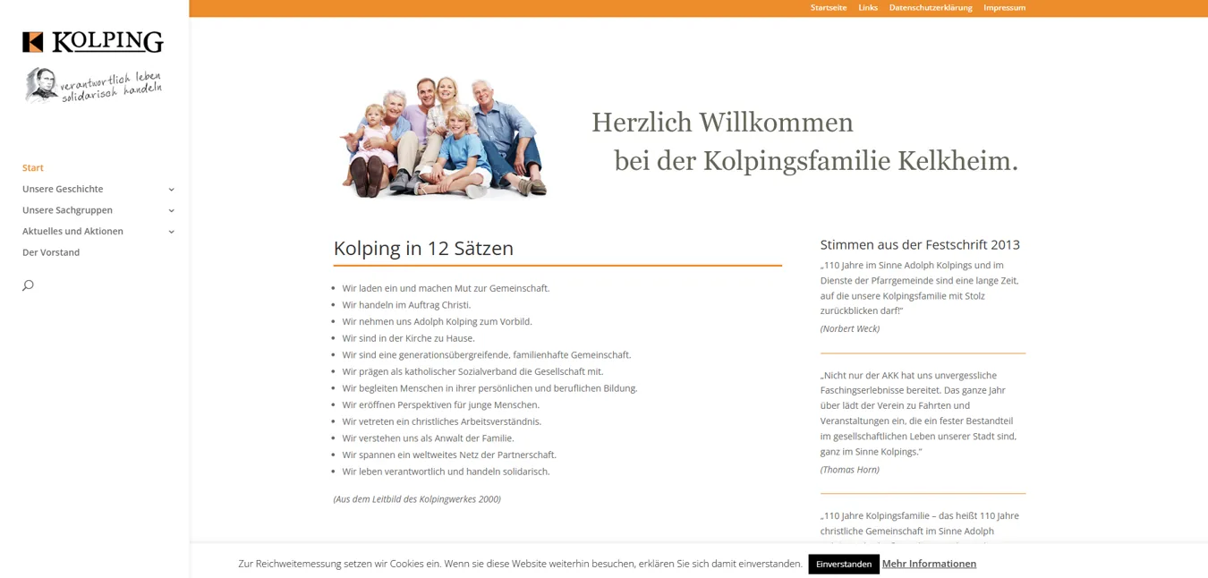Screenshot des von mir umgesetzten Website-Projekts: Kolpingsfamilie Kelkheim