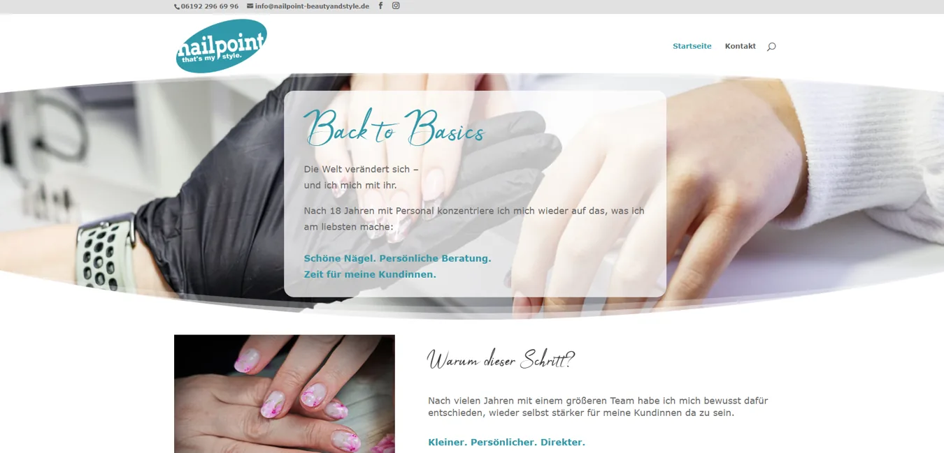 Screenshot des von mir umgesetzten Website-Projekts: Nail Point – Beauty & Style