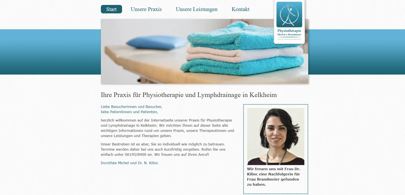 Screenshot des von mir umgesetzten Website-Projekts: Physiotherapie Michel & Dr. Kilinc